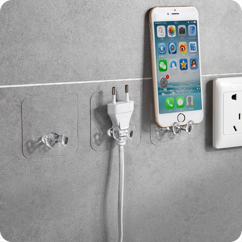 5 Pcs Adhesive Plug Socket Holder - Plastic Material, Dimensions: 6x6x2 Cm | Ideal For Kitchen Use, Random Shade Design