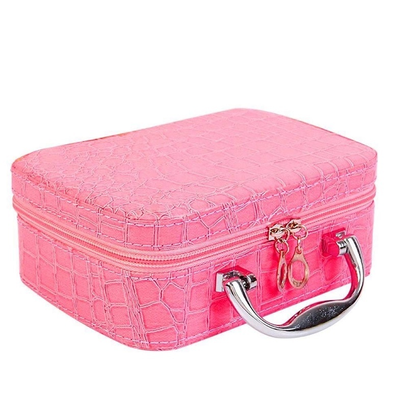 Cosmetic Storage Organizer - Pu Leather, 20 X 8 X 15 Cm | Includes 3 Olive, 3 Orange, 3 Black, 3 Pink, 3 Red, Zipper Top Design