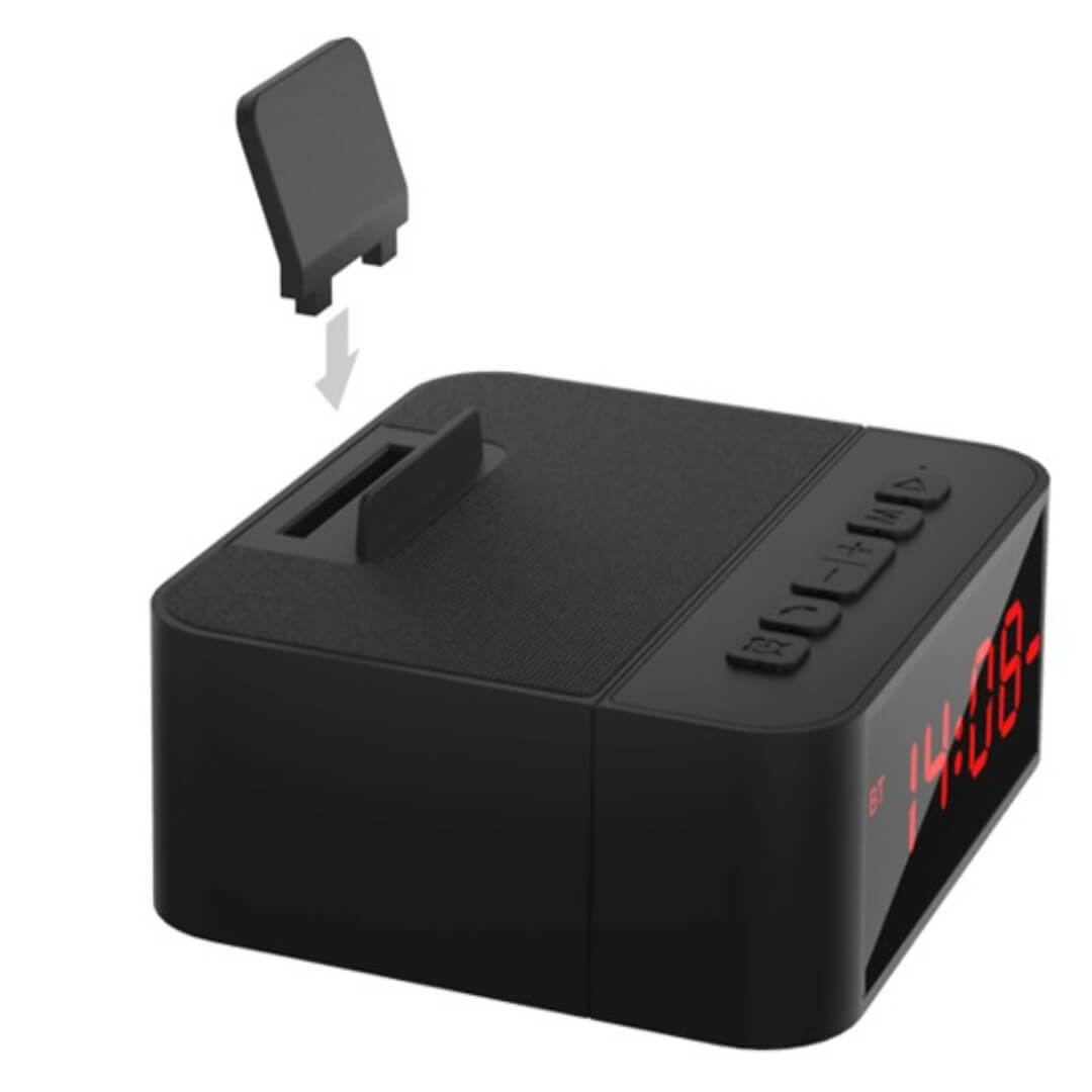 Black Clocky Bluetooth Speaker With Mobile Holder