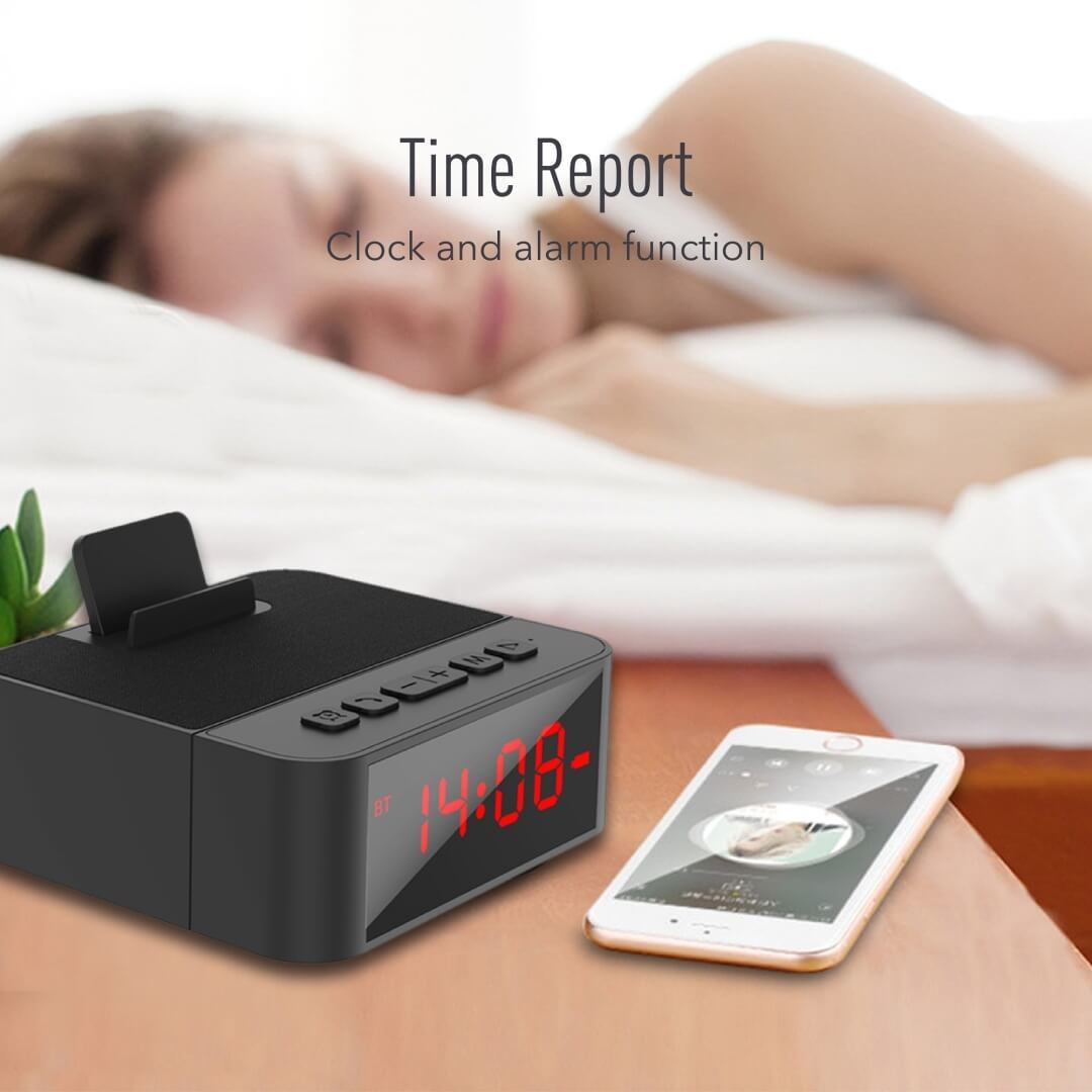 Black Clocky Bluetooth Speaker With Mobile Holder