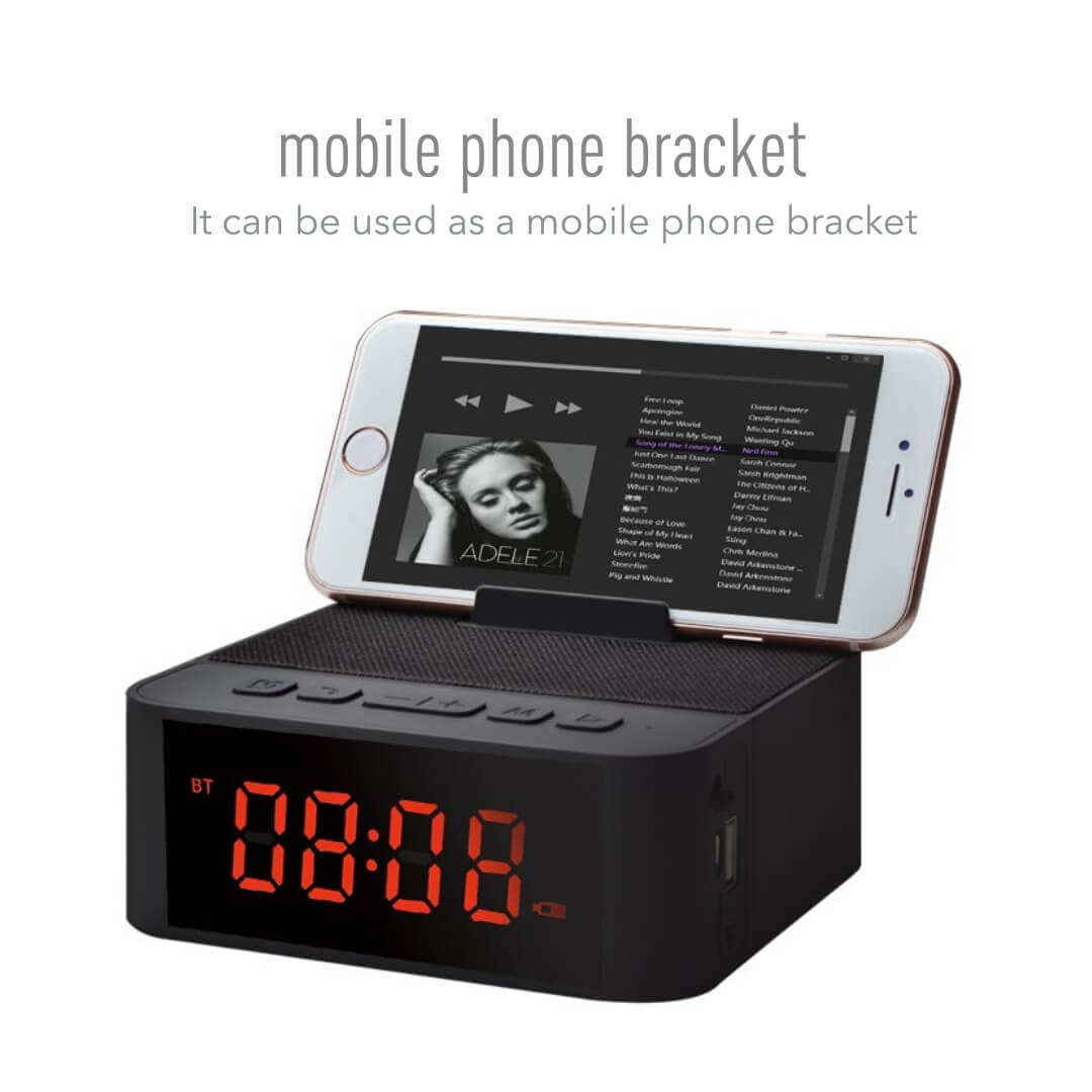 Black Clocky Bluetooth Speaker With Mobile Holder