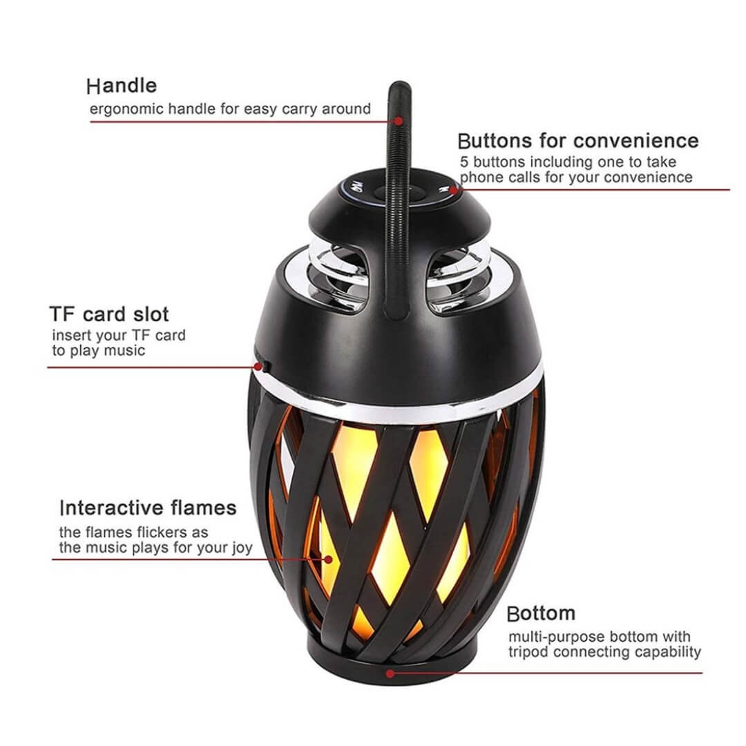 Led Bluetooth Flame Speaker - Plastic, Standard Size, Black | 5w High-power Sound, 360â° Stereo, 10-hour Battery, Adjustable Flame Brightness