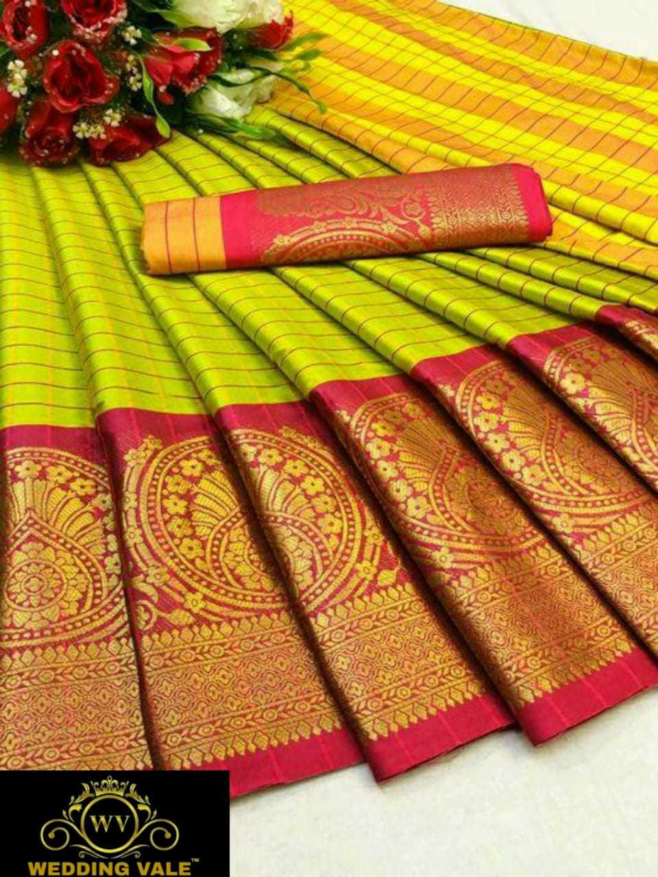 Multi Colour Wv Present New Cotton Silk Saree With Chex Box C