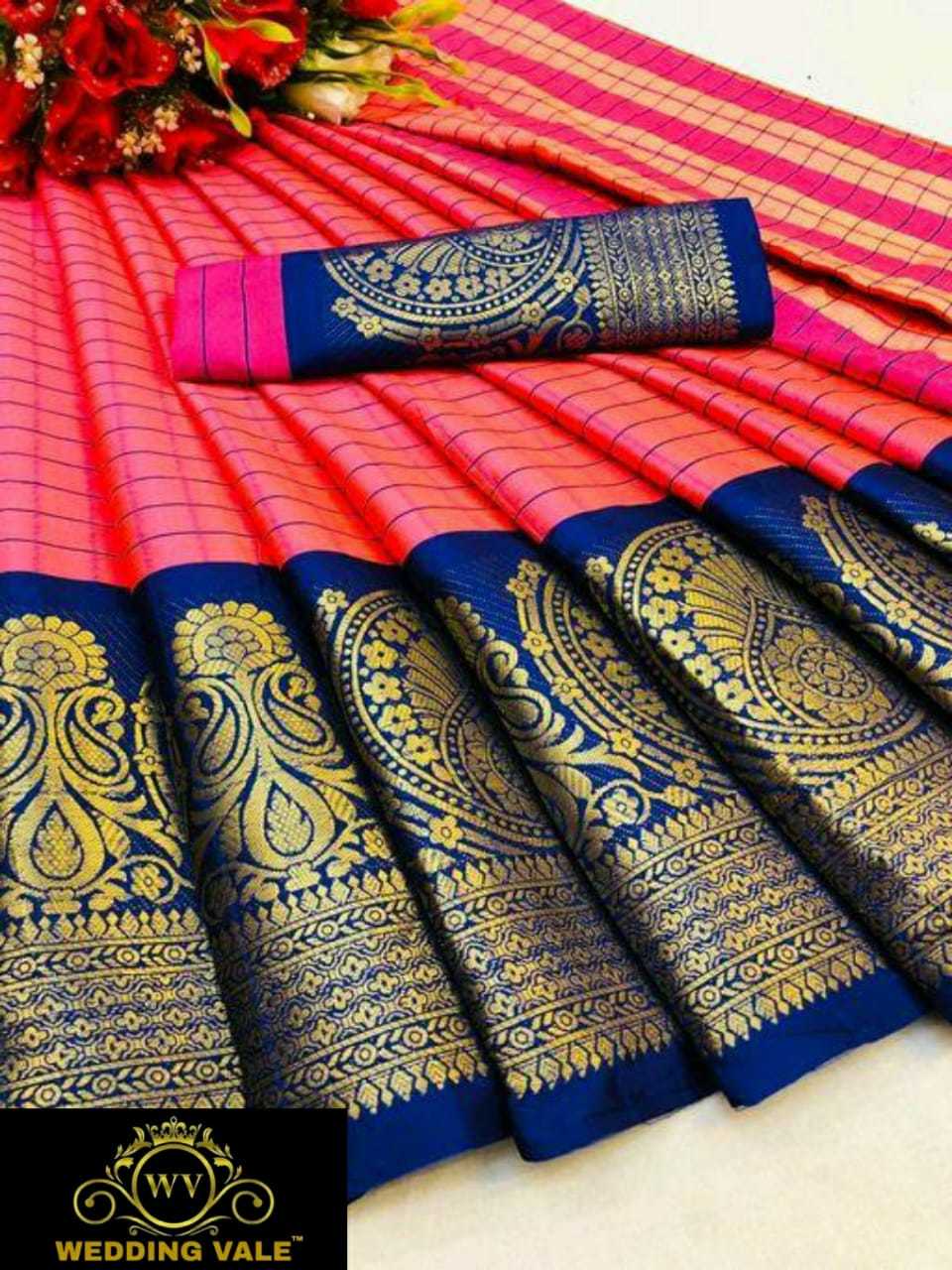 Multi Colour Wv Present New Cotton Silk Saree With Chex Box C