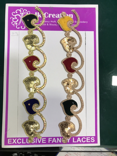 Designer Dory With Sequence Lace - 9 Mtr | Gold Polyester Velvet With Sequins & Embroidered Pattern, Width: 2 Inch, Fancy Dori Work