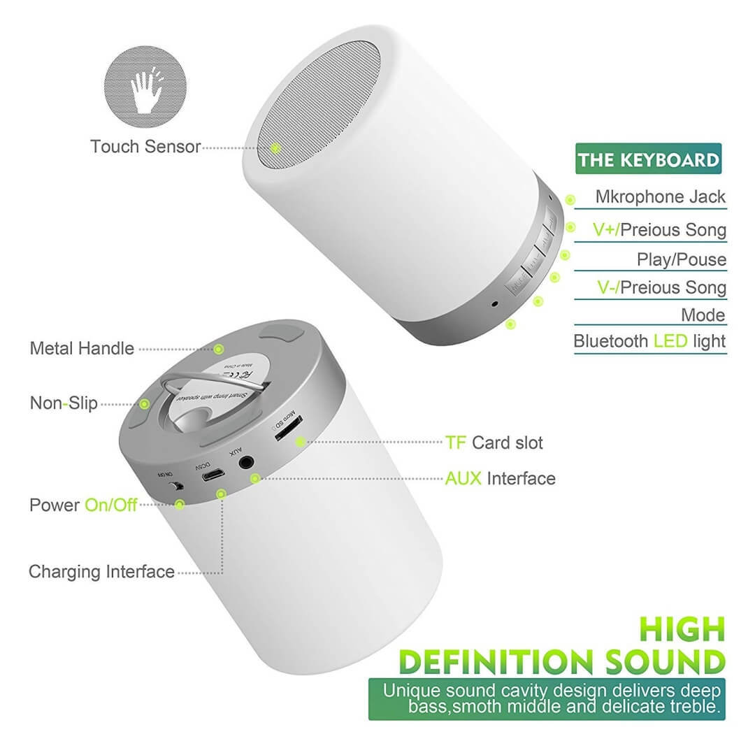 Led Bluetooth Touch Lamp Speaker - Abs Plastic, Standard Size, White | Color Changing Mood Light, 3w Wireless Speaker, Hands-free Calling