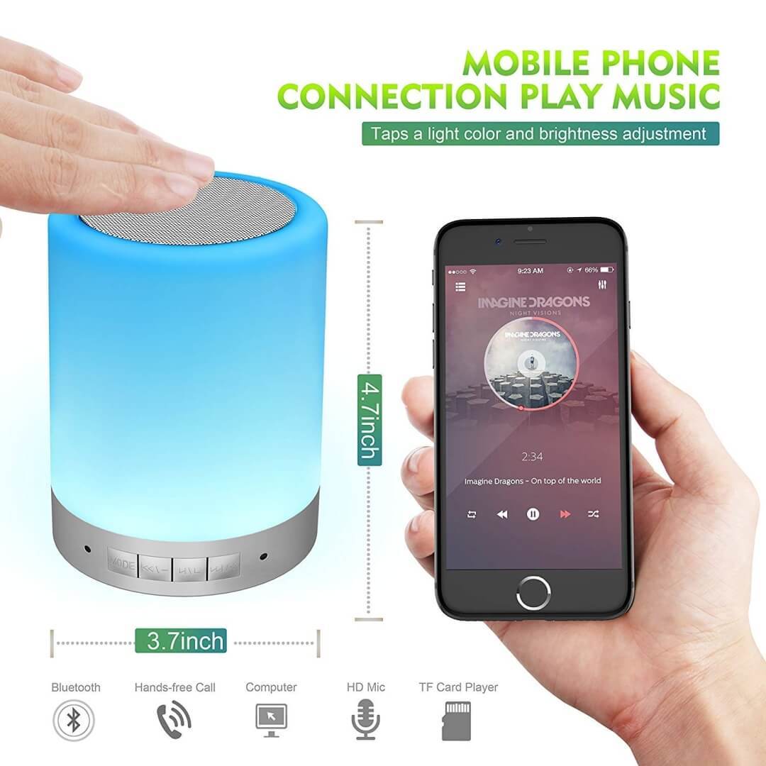 Led Bluetooth Touch Lamp Speaker - Abs Plastic, Standard Size, White | Color Changing Mood Light, 3w Wireless Speaker, Hands-free Calling