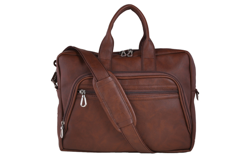 Messenger Laptop Bag - Leather, 15x11x3.5 Inch, Brown | Capacity: 5 Liters/Day, Solid Design, Zip Closure, Lightweight at 500 Grams