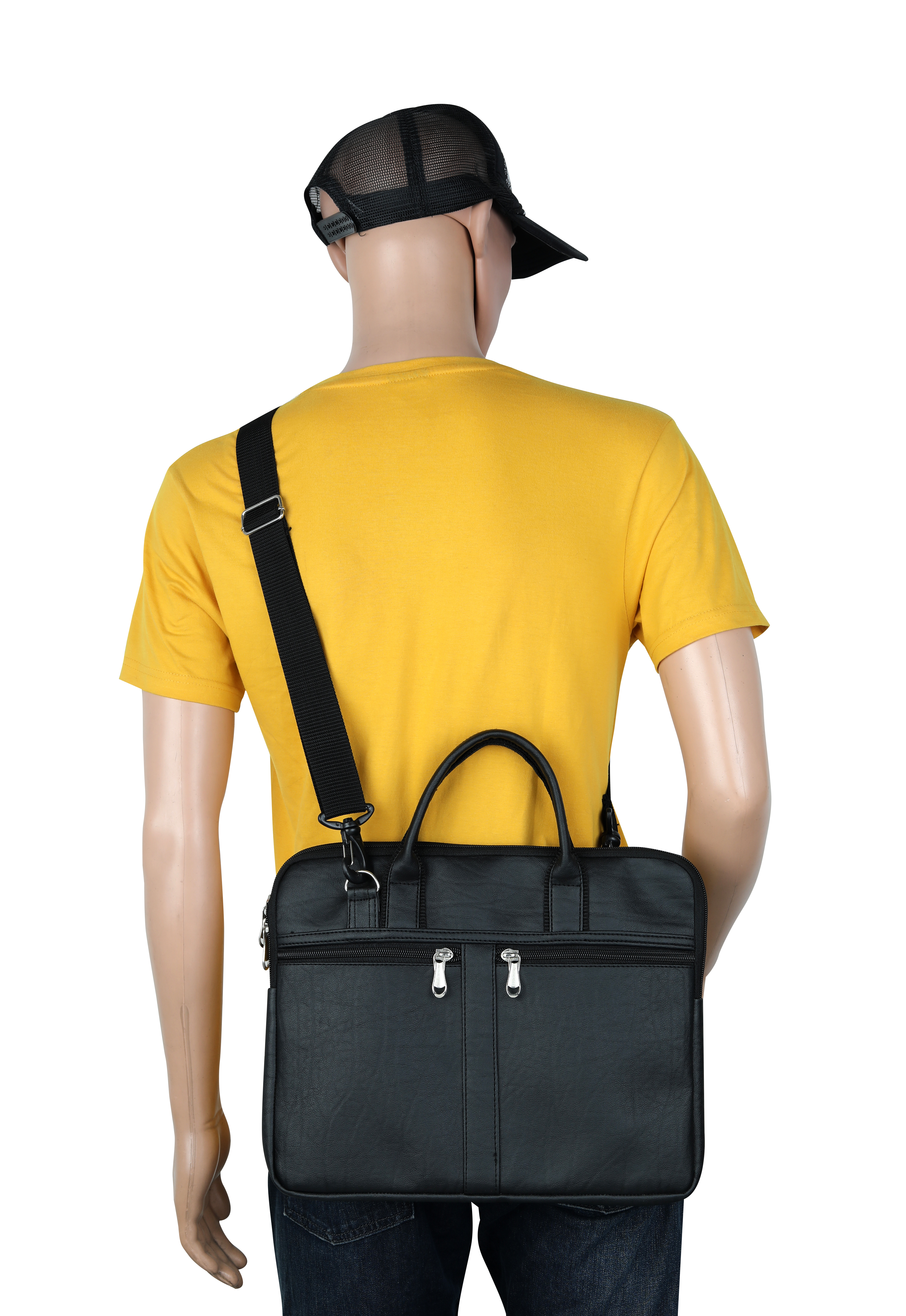 Laptop Bag - Leather, 14x9x2.5 Inches | Black And Tan, Water-resistant Hard Shell, Soft Cushioned Interior, Multiple Pocket Slots