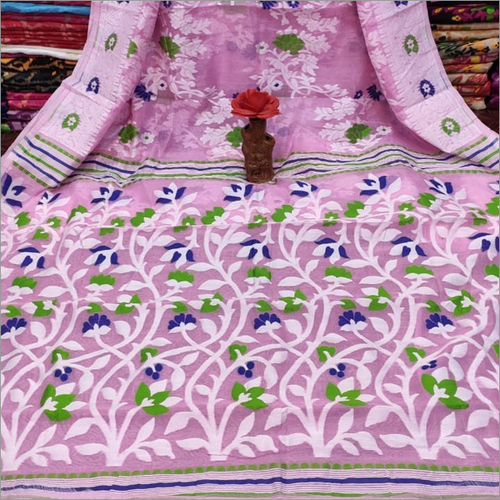 Ladies Pink Minakari Soft Jamdani Saree