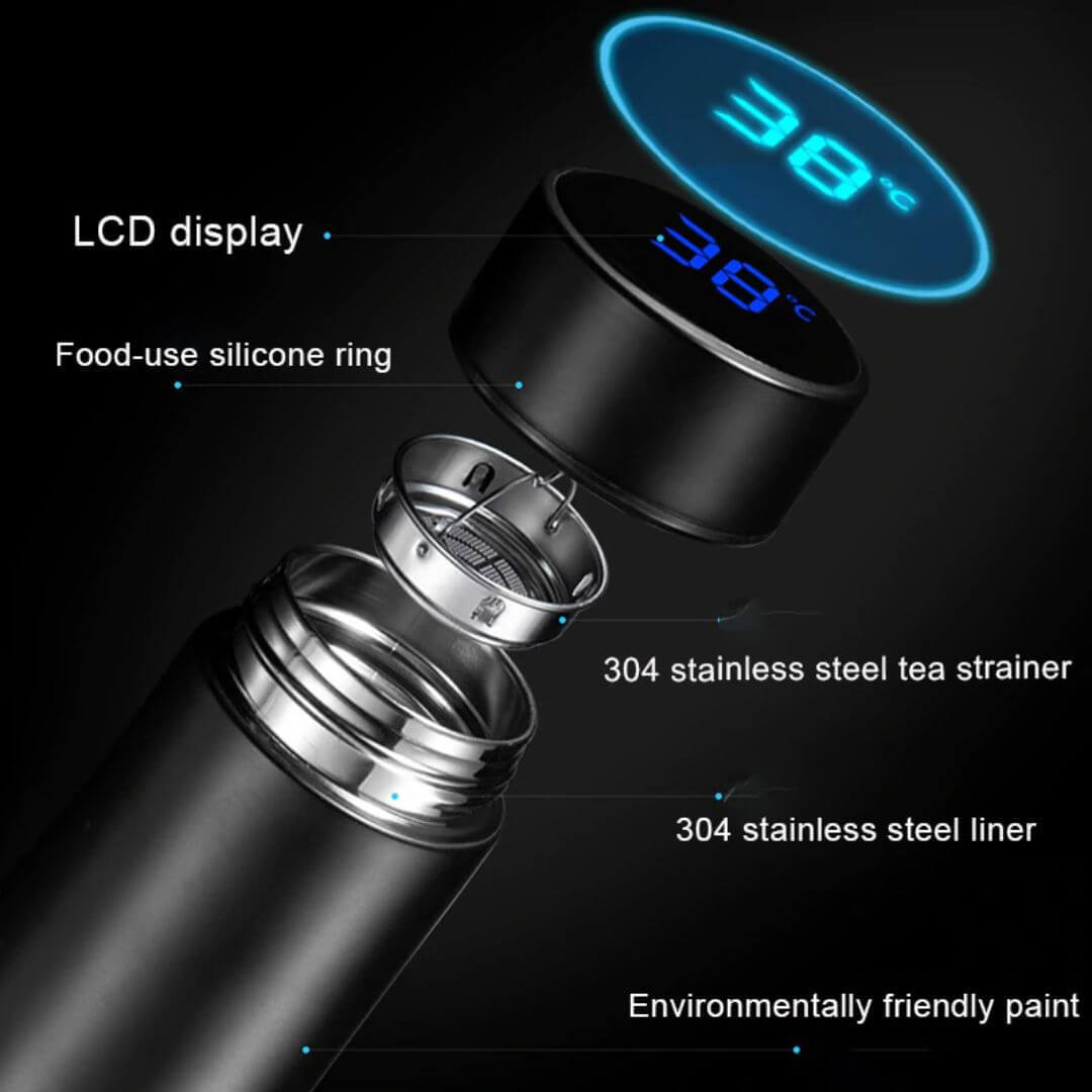 Smart Flask With Temperature Display - 304-grade Stainless Steel, 500ml Size | Waterproof Led Screen, Durable Heat & Cold Retention, Multicolor Design, Long Battery Life