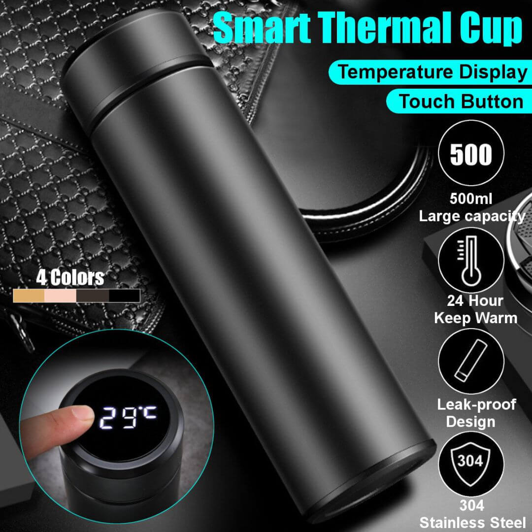 Smart Flask With Temperature Display - 304-grade Stainless Steel, 500ml Size | Waterproof Led Screen, Durable Heat & Cold Retention, Multicolor Design, Long Battery Life