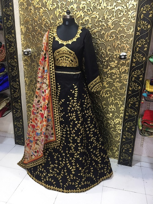 Matsya Black Well Lehenga - Banglory Silk Fabric, 3 Mtr Flair, Heavy Embroidery & Digital Print Work, Custom Size, Traditional Style