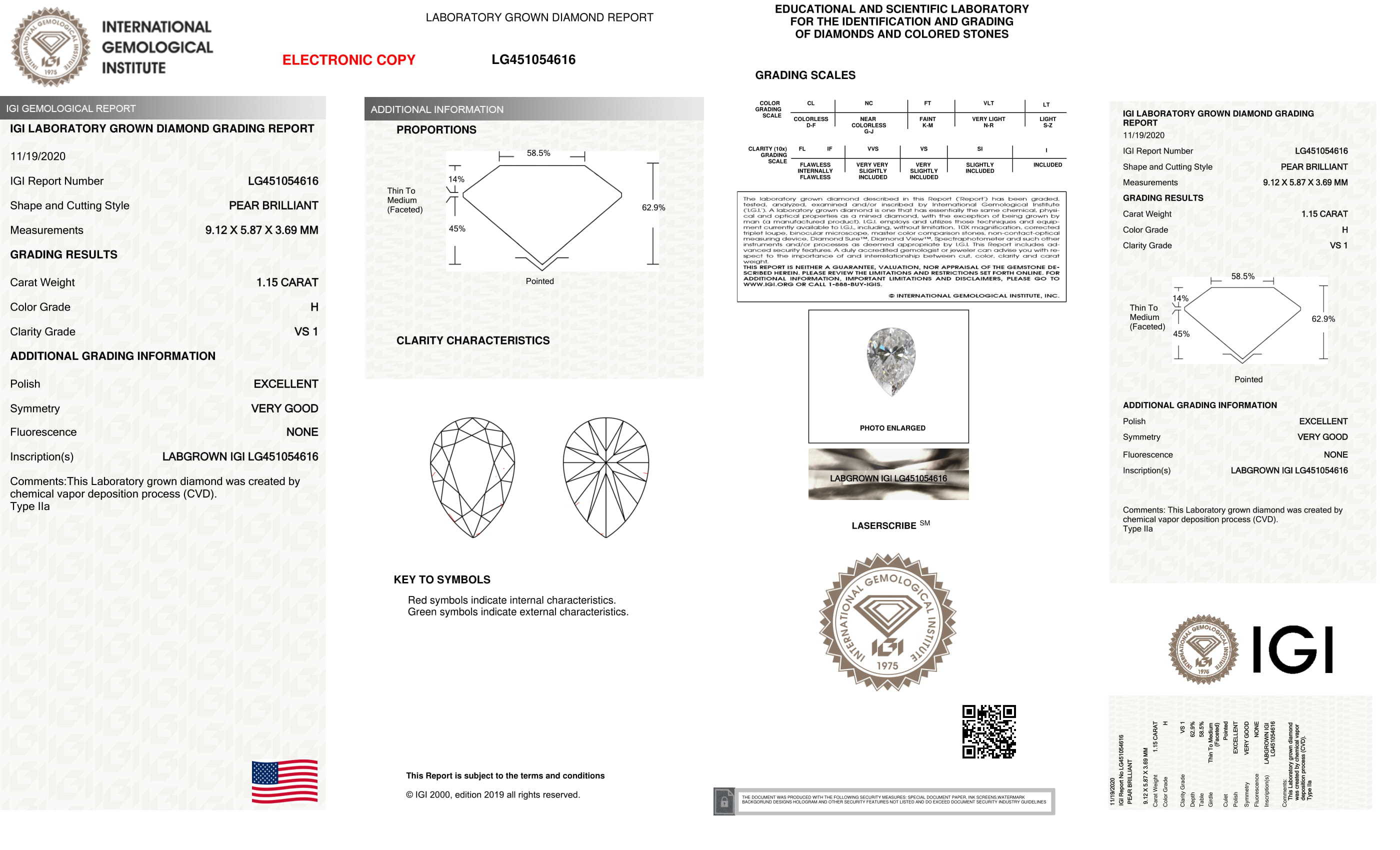 Pear Shape Diamond 1.15ct H Vs1 Lab Grown Igi Certified Stone 451054616 Diamond Carat: 1.15 Carat