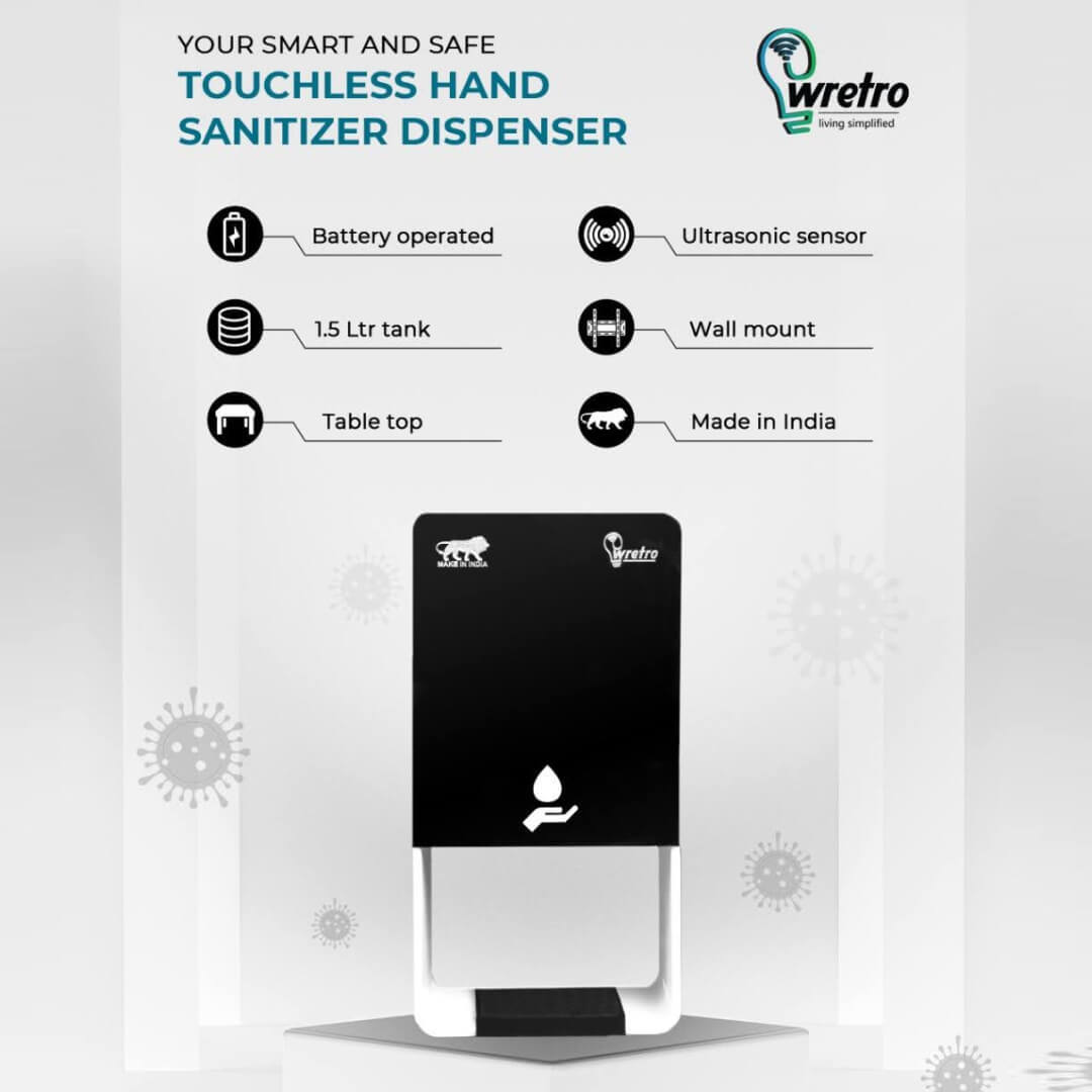 Automatic Sanitizer Dispenser - Plastic, Touchless Dispensing, Ultrasonic Sensor, 1ml Per Dispense, Wall Mountable, Customizable Design | Easy Refill, 1500 Refills, Environmentally Friendly, Backlit Led Indicators