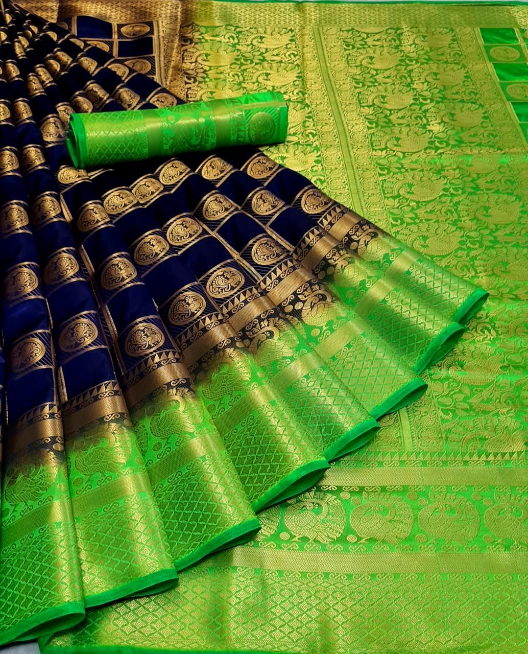Multi Colour Banarasi Moor Chex Saree