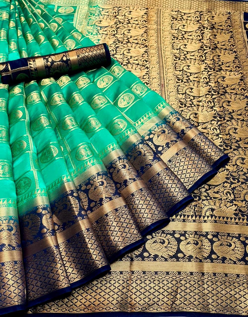 Multi Colour Banarasi Moor Chex Saree