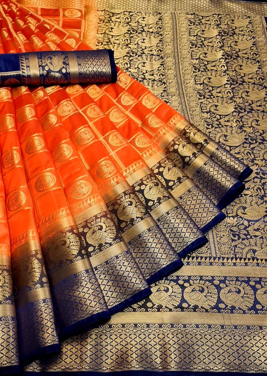 Multi Colour Banarasi Moor Chex Saree
