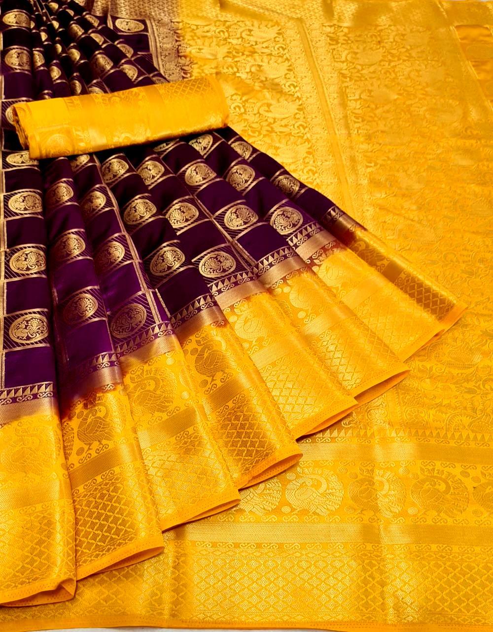 Multi Colour Banarasi Moor Chex Saree