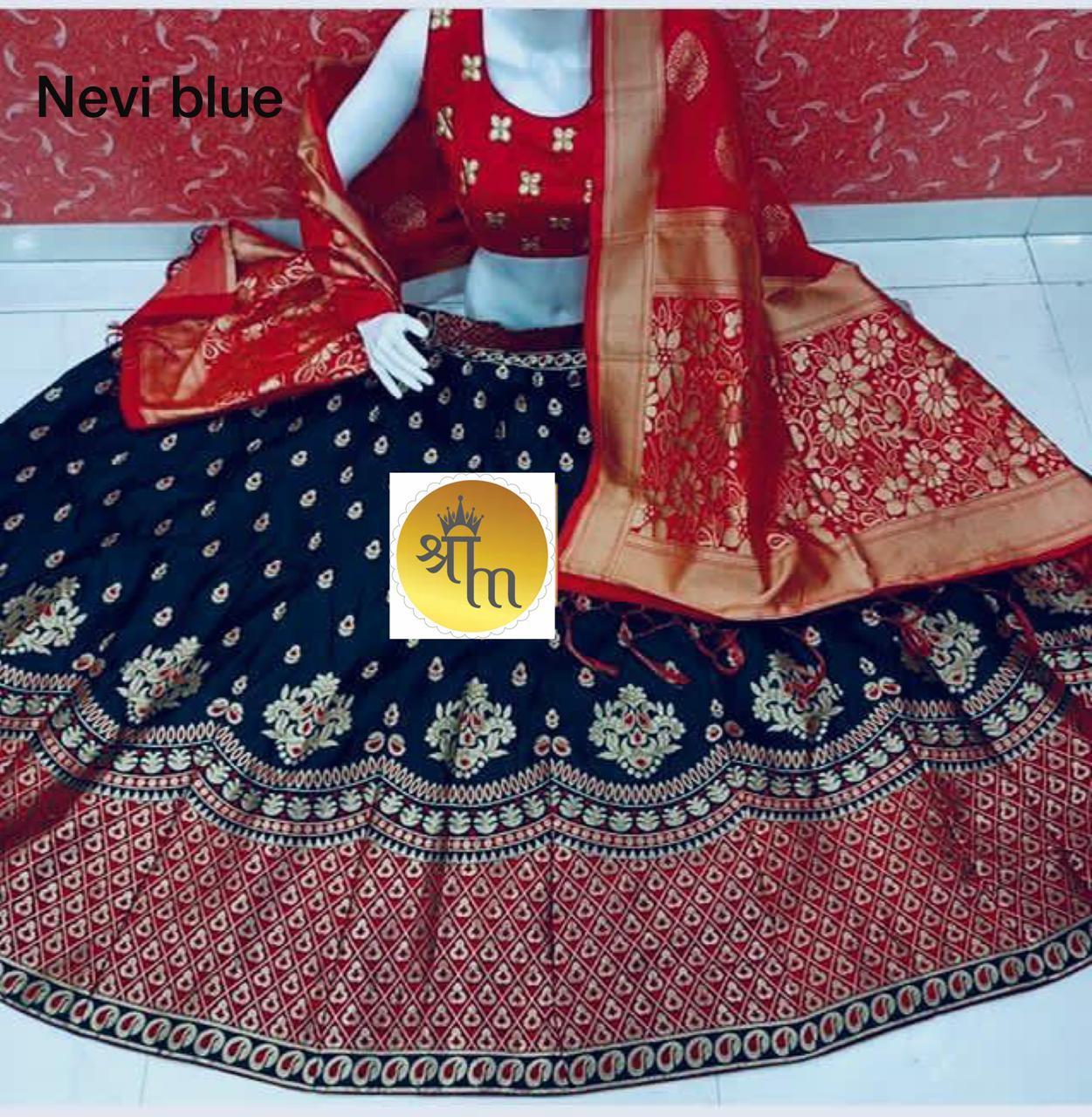 Wedding Lehenga - Banarasi Brocade Silk Fabric, Mini Order 9 Pcs | Customized Size, Printed Pattern, Sleeveless Design, Dry Clean Only