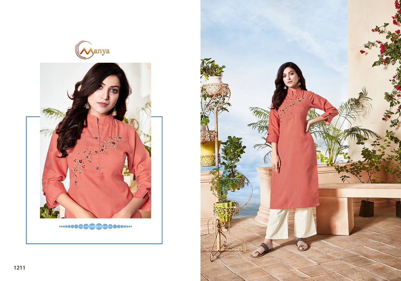 Classic Cotton Kurti - Cotton Slubby With Hand Embroidery, Sizes M(38) To 3xl(46), Quick Dry, Washable, 3-4th Sleeve Style, Embroidered Pattern, Customized Logo