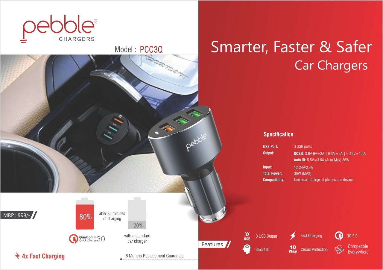 Black 3 Usb Port Ultra Fast Car Charger