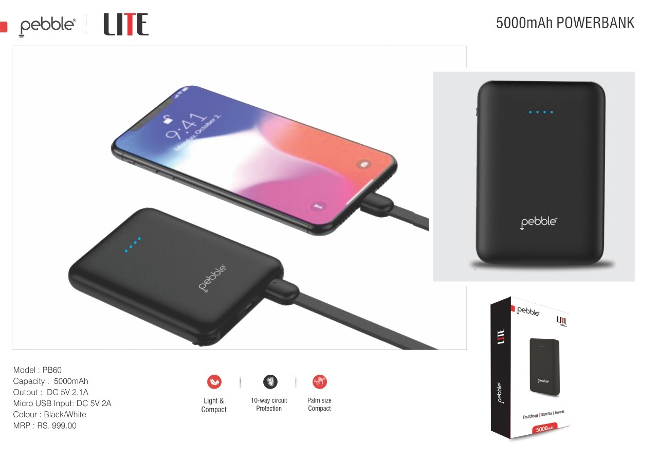 Black & White Pebble Lite 5000 Mah Power Bank