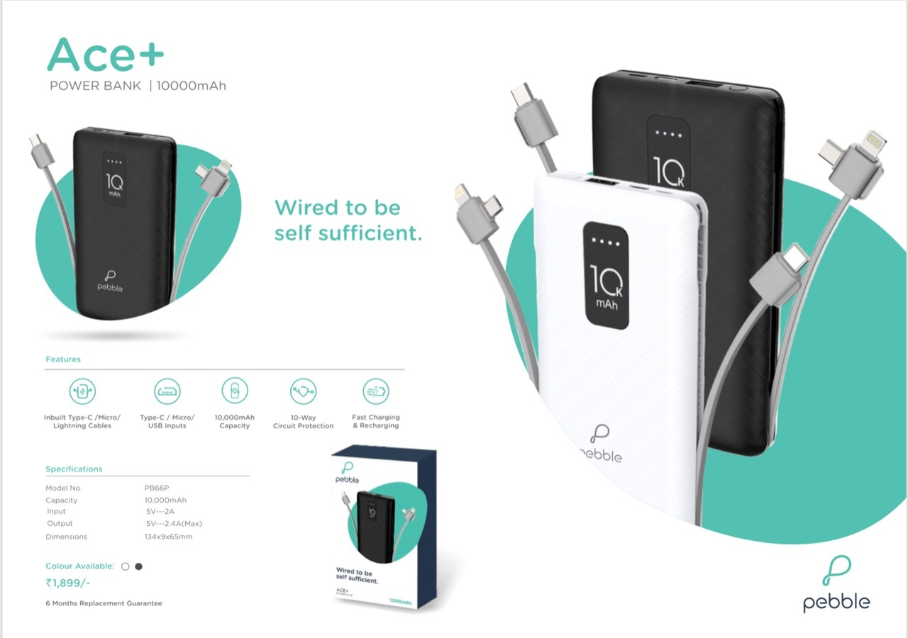 Black | White Pebble Ace+ 10000 Mah Power Bank