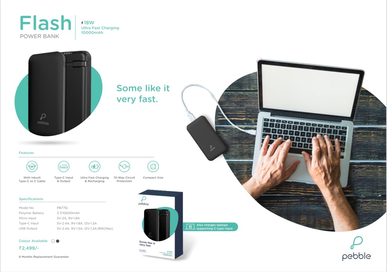 Black | White Pebble Flash 10000 Mah Power Bank