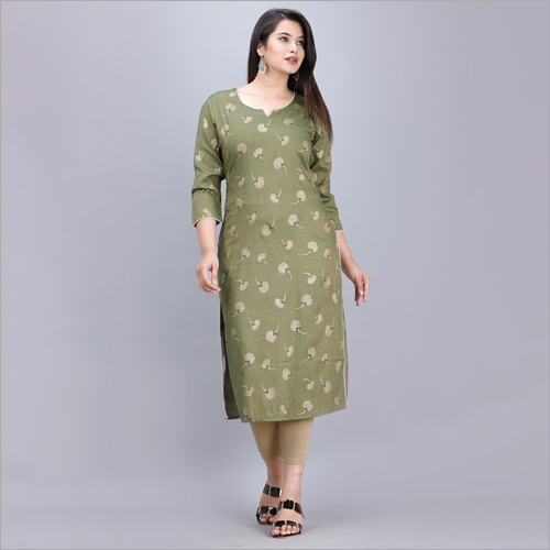 नो फेड रेयॉन ग्रीन प्रिंटेड स्ट्रेट कुर्ती