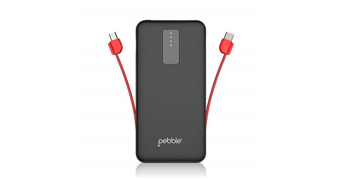 Black | White Pebble Ace 10000 Mah Power Bank Fast Charging With In Buit Type-c And Micro Cable|input Dc5v 2a |Output Dc 5v 2a