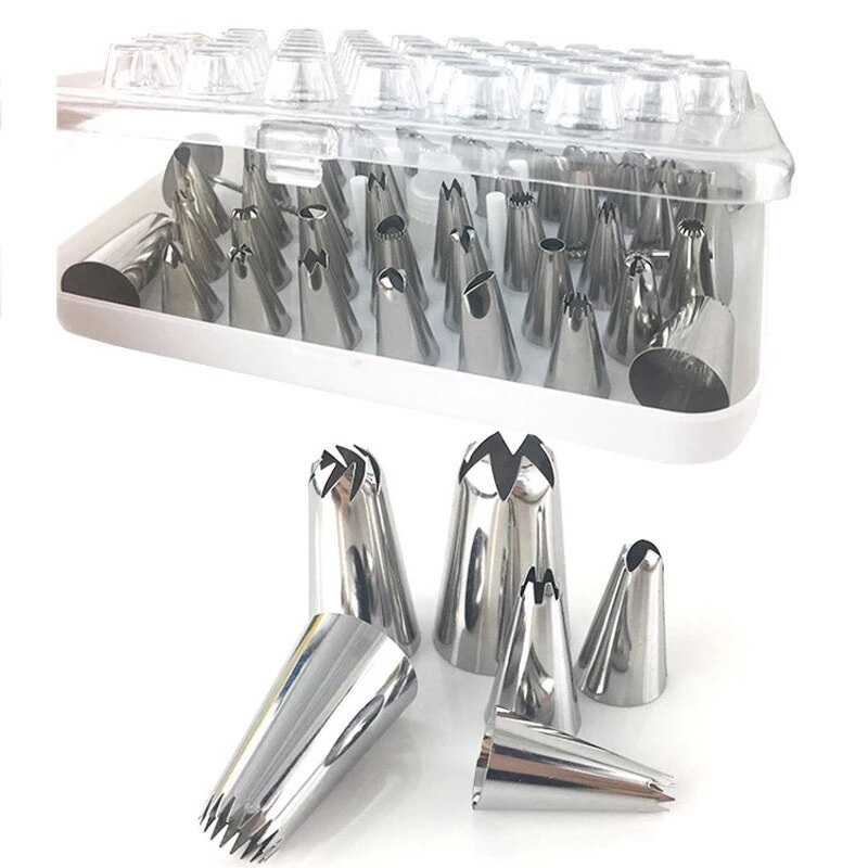 52 Pcs Cake Decorating Nozzle Set - Stainless Steel, Kitchen Use, Plain Shade | Versatile Nozzles For Professional Baking And Decorating