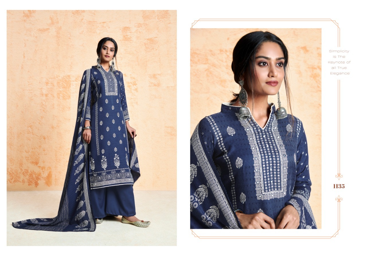 Ruhi Pashmina Suit Set - Pure Pashmina Discharge Print With Mirror Work, Washable Fabric For All Seasons