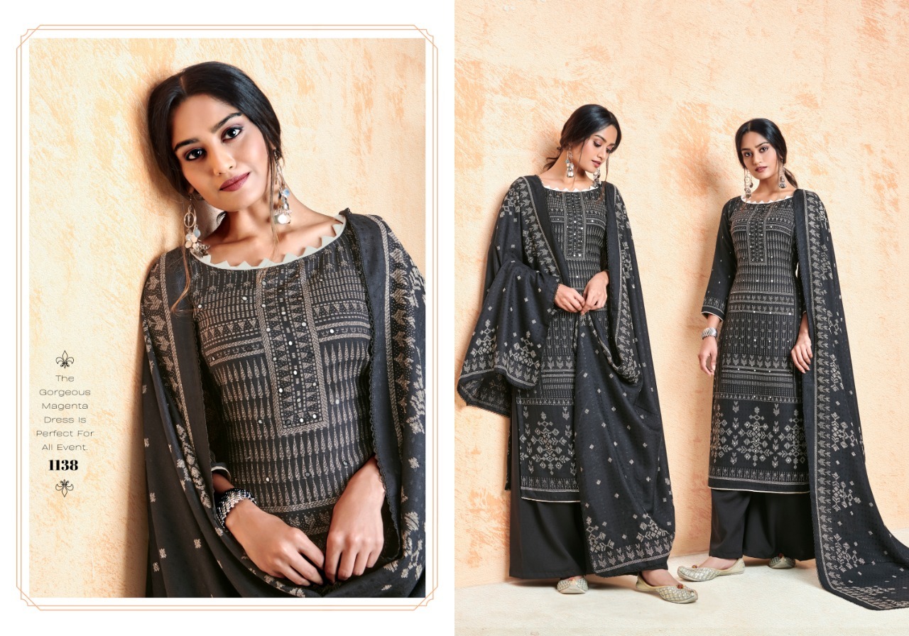 Ruhi Pashmina Suit Set - Pure Pashmina Discharge Print With Mirror Work, Washable Fabric For All Seasons