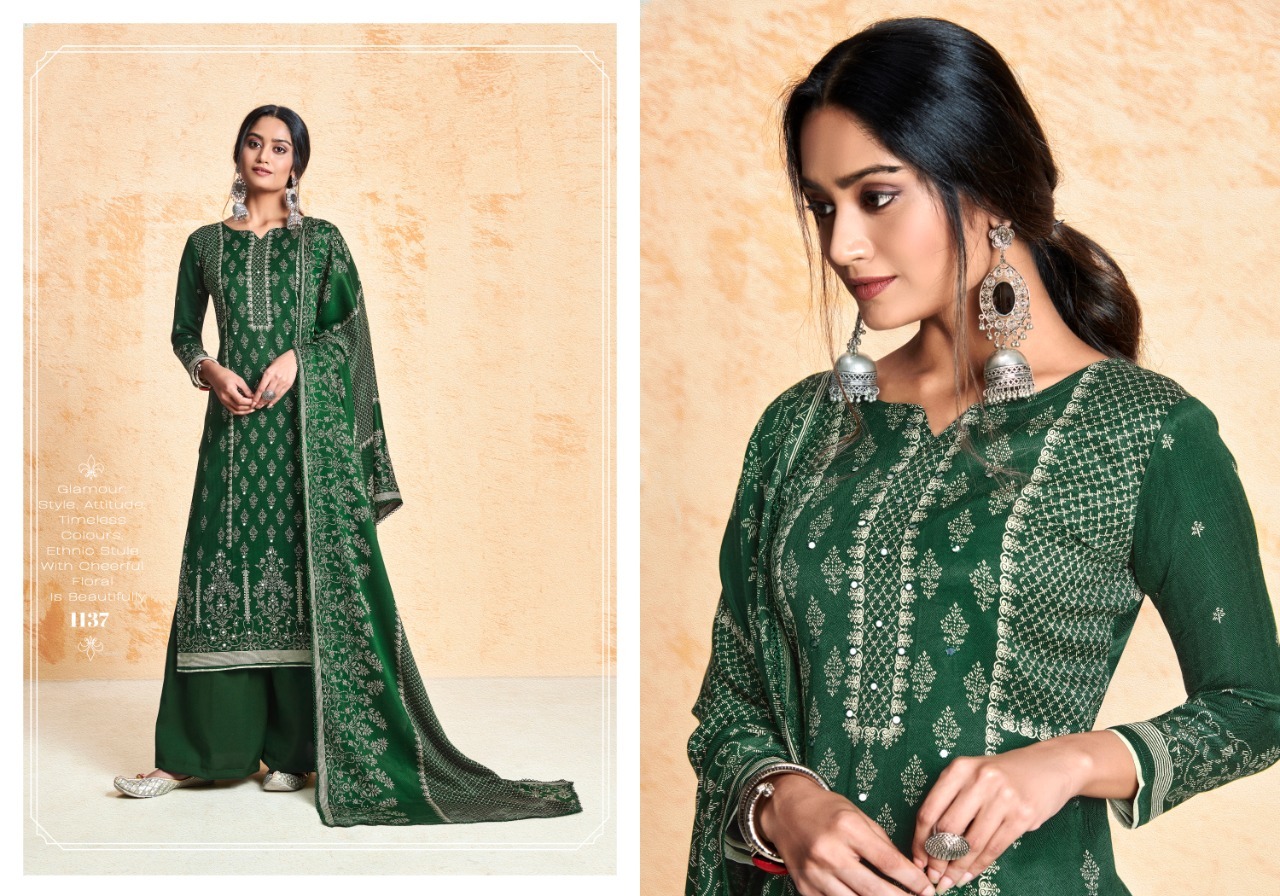 Ruhi Pashmina Suit Set - Pure Pashmina Discharge Print With Mirror Work, Washable Fabric For All Seasons