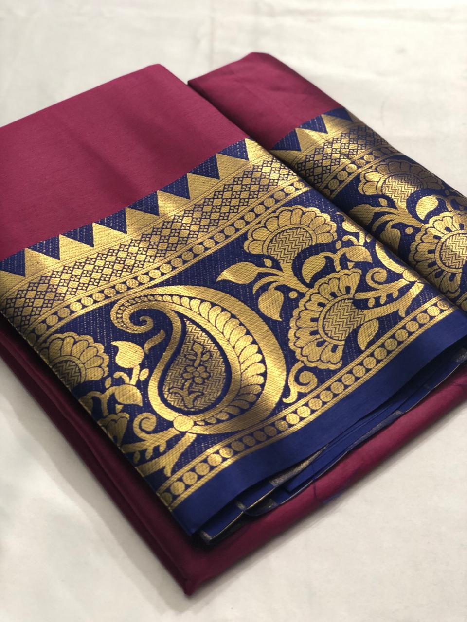 Multi Colour Pure Mercerised Cotton Silk In Exclusive Border Design!!