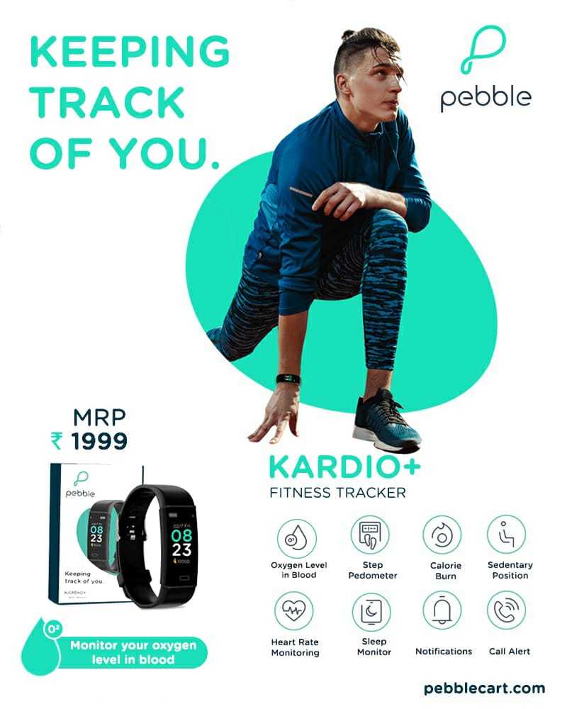 Black Pebble Kardio + Fitness Tracker With Heart Rate And Bp Monitoring