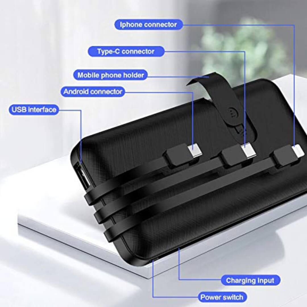 3 In 1 Built In Cable With Mobile Stand 10000mah Power Bank