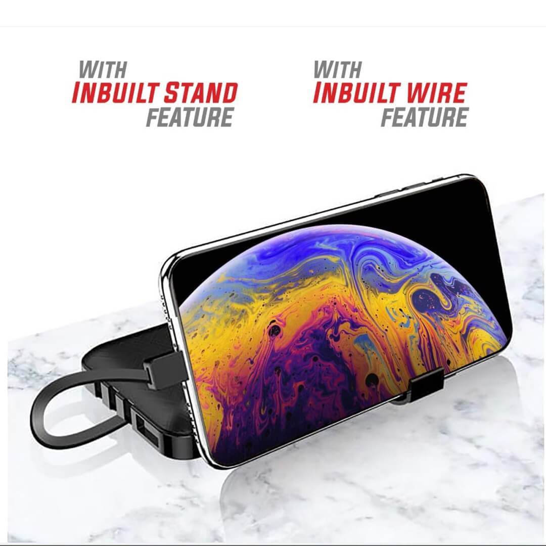 3 In 1 Built In Cable With Mobile Stand 10000mah Power Bank