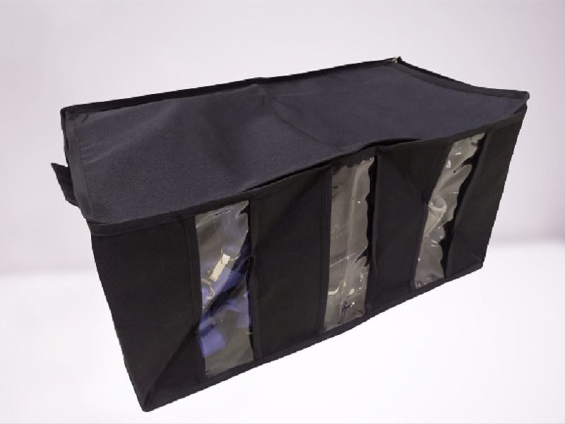 Partition Folding Storage Organizer - Canvas, 61 X 30.5 X 34 Cm, Black | Heavy Quality, 3 Partition, Zipper Top, Customizable Design And Size