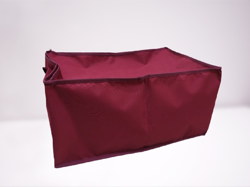 3 Partition Folding Storage Organizer - Canvas, 61 X 30.5 X 34 Cm, Maroon | Zipper Top, Customized Design & Size, Garments Storage Solution