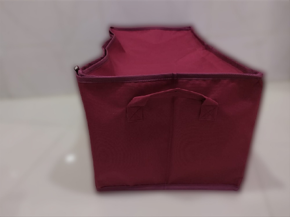 3 Partition Folding Storage Organizer - Canvas, 61 X 30.5 X 34 Cm, Maroon | Zipper Top, Customized Design & Size, Garments Storage Solution