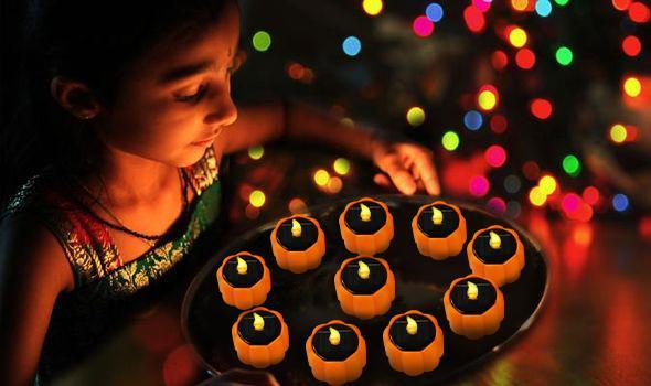Yellow Garden Decorative Outdoor Led Flower Tea Diwali Diya Waterproof Lamps