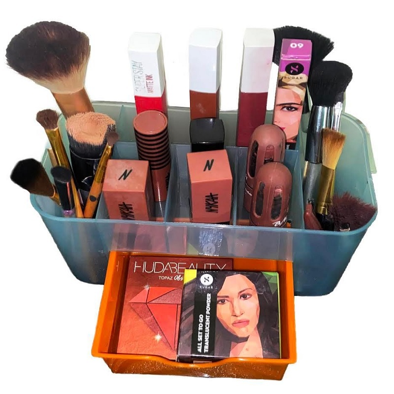 Desktop Storage Organizer - Plastic, 21 X 10.5 X 10 Cm Dimensions | Features Random Shade, Drawer For Enhanced Organization