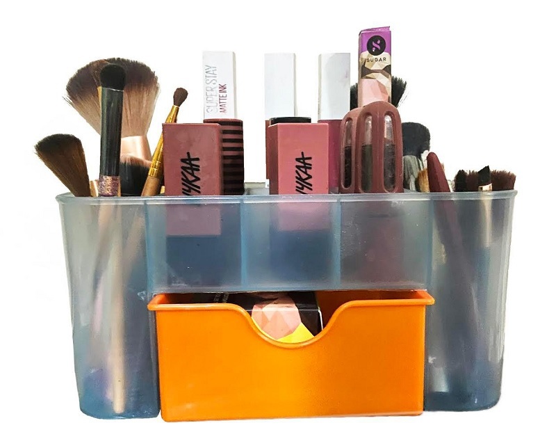 Desktop Storage Organizer - Plastic, 21 X 10.5 X 10 Cm Dimensions | Features Random Shade, Drawer For Enhanced Organization