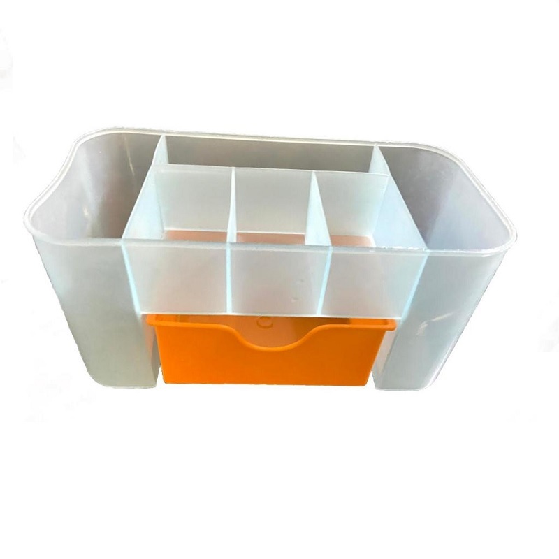 Partition Desktop Storage Organizer - Plastic, 21 X 10.5 X 10 Cm | Pearl Finish, Compact Design With Drawer For Efficient Desktop Organization
