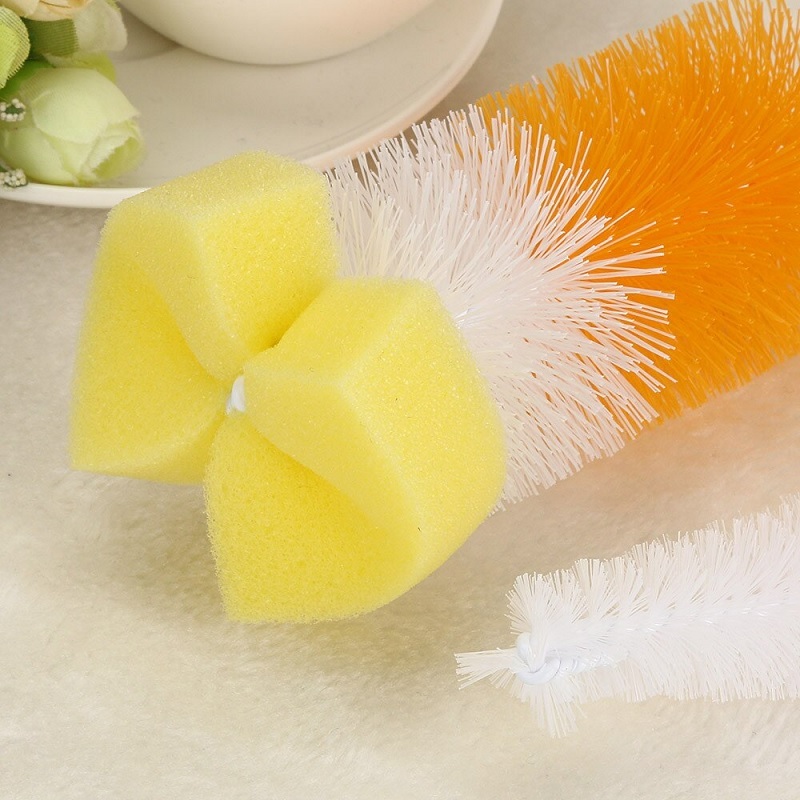 2 Pcs Bottle Cleaning Brush - Pp + Sponge + Nylon, 22.5x5 Cm (Big) & 11.5x2 Cm (Small) | Versatile Kitchen Cleaner, Random Shade