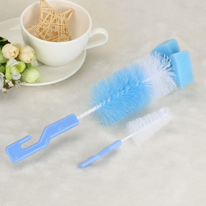 2 Pcs Bottle Cleaning Brush - Pp + Sponge + Nylon, 22.5x5 Cm (Big) & 11.5x2 Cm (Small) | Versatile Kitchen Cleaner, Random Shade