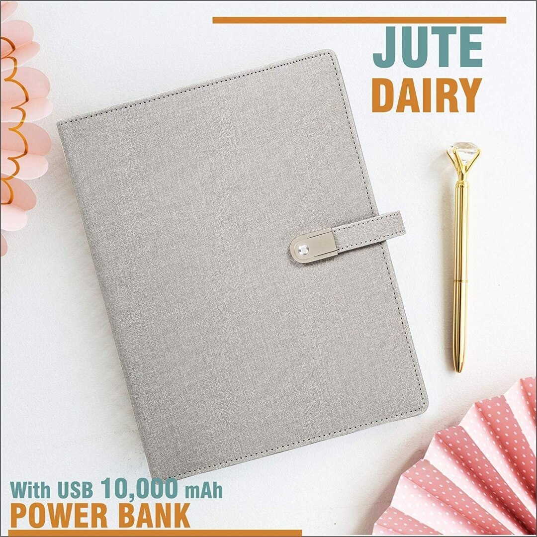 Jute Diary Power Bank 10000mah With Usb 16 Gb