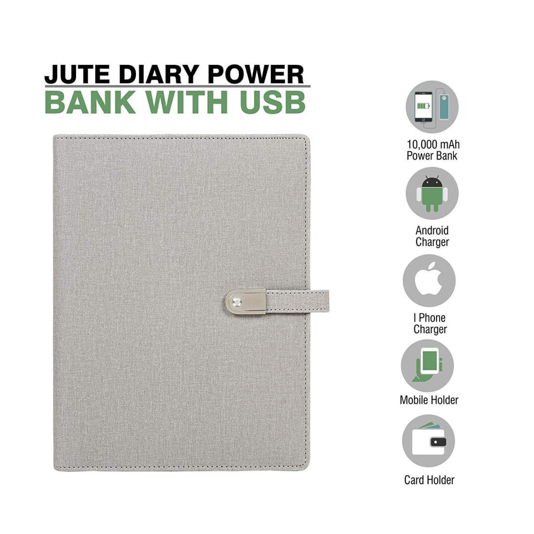 Jute Diary Power Bank 10000mah With Usb 16 Gb